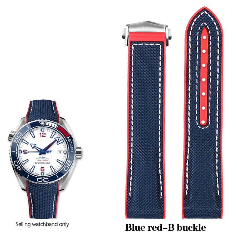 Rubber Silicone Nylon Watch Strap for Omega Seamaster 300 20 22mm Back Blue Band