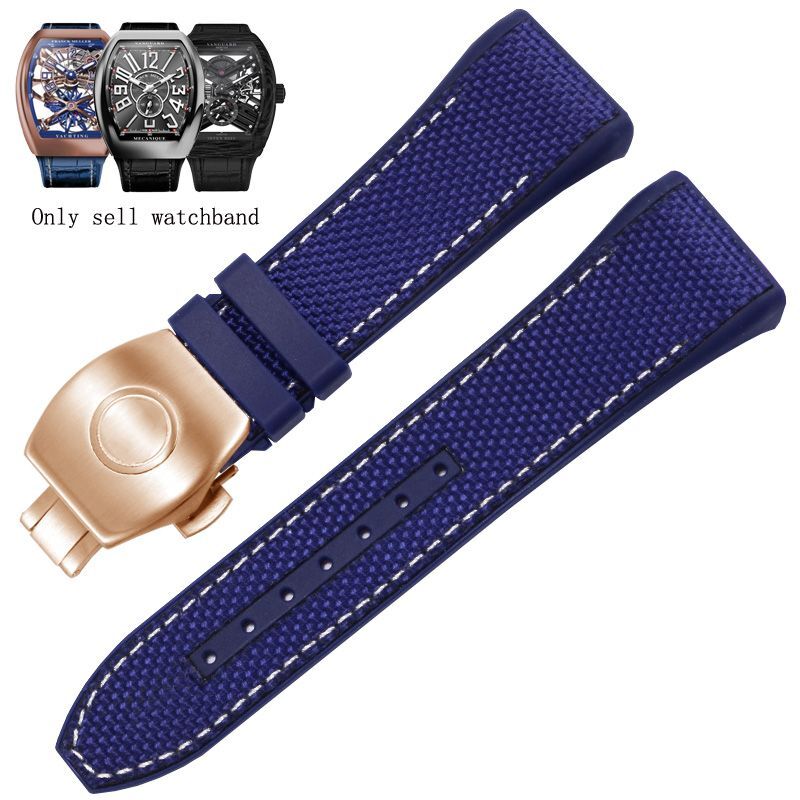 Genuine Leather Nylon Watchband Fit For Franck Muller V45 Series 28mm Straps