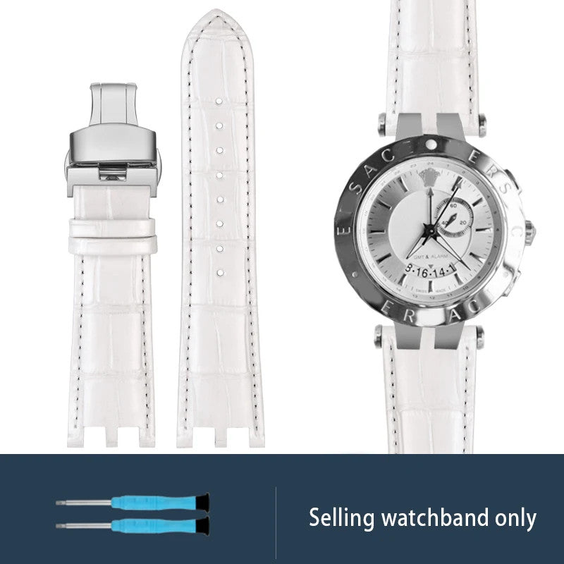 Calfskin Watch Strap For Versace V-RACECHRONO GMT 24mm Concave Convex Watchband