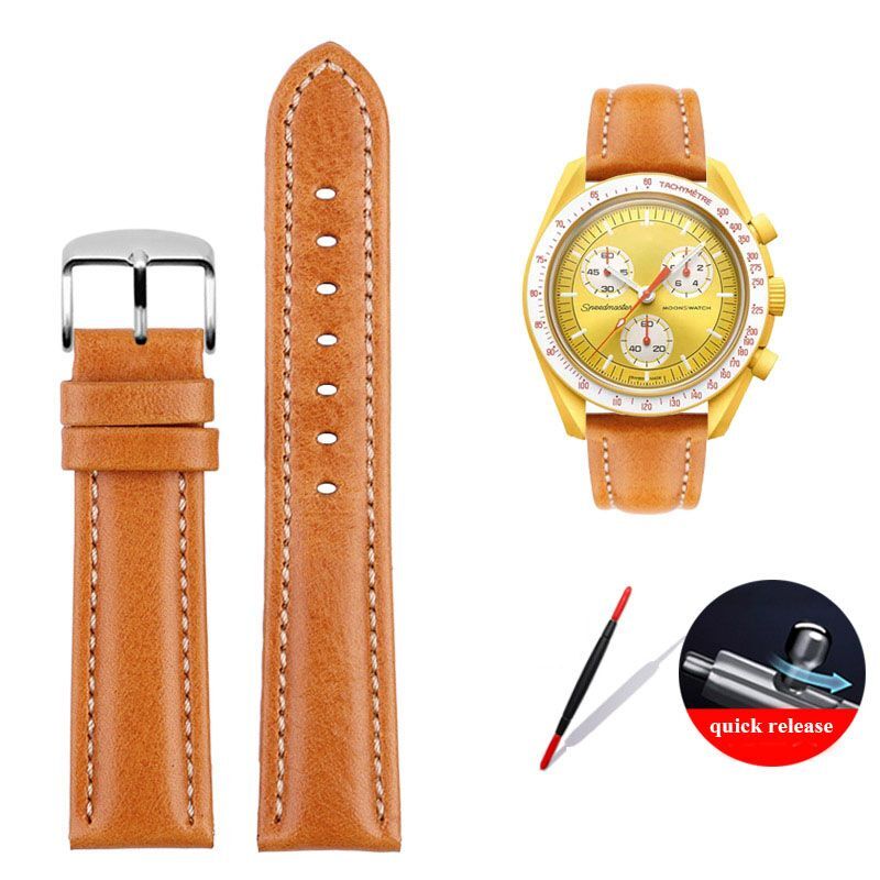 Genuine Leather Watch Strap Fit For Omega X Swatch Joint Moon Vintage Band 20mm