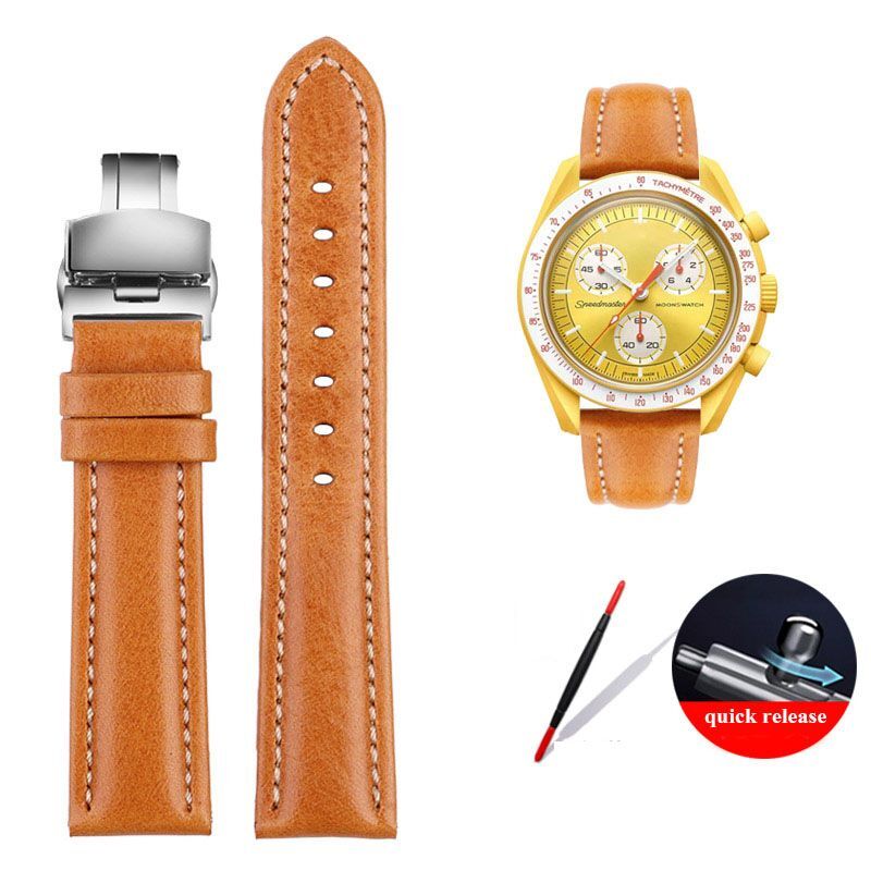 Genuine Leather Watch Strap Fit For Omega X Swatch Joint Moon Vintage Band 20mm