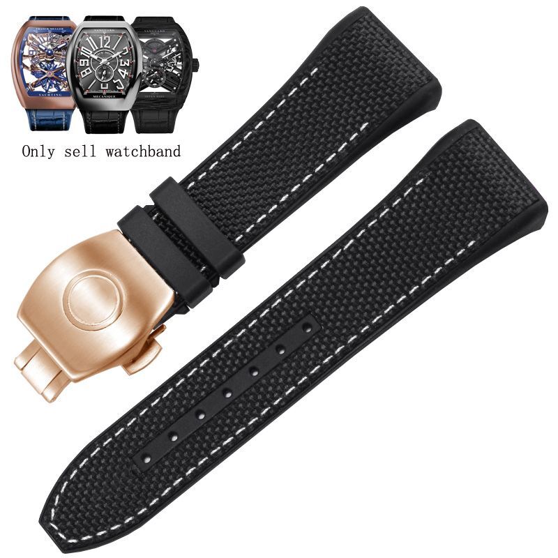 Genuine Leather Nylon Watchband Fit For Franck Muller V45 Series 28mm Straps