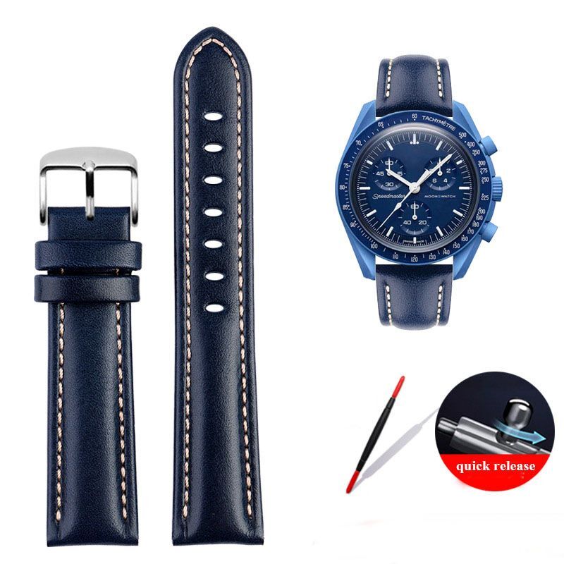 Genuine Leather Watch Strap Fit For Omega X Swatch Joint Moon Vintage Band 20mm