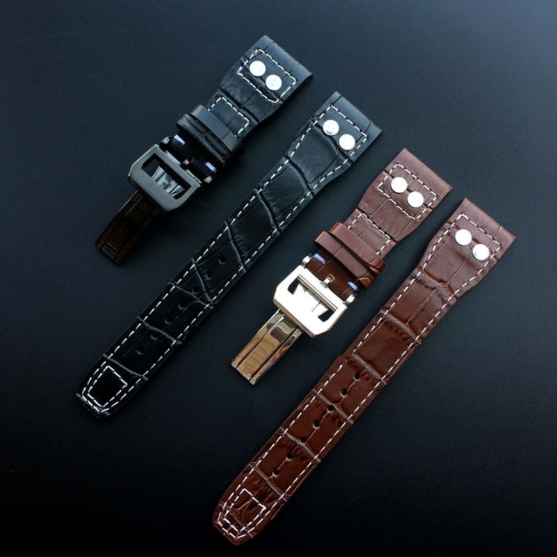 Genuine Leather Rivet Watchband Replace Fit For IWC Big Pilot 22mm Watch Strap