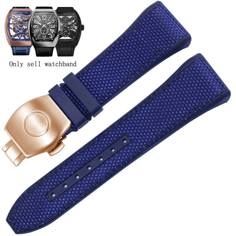 Genuine Leather Nylon Watchband Fit For Franck Muller V45 Series 28mm Straps