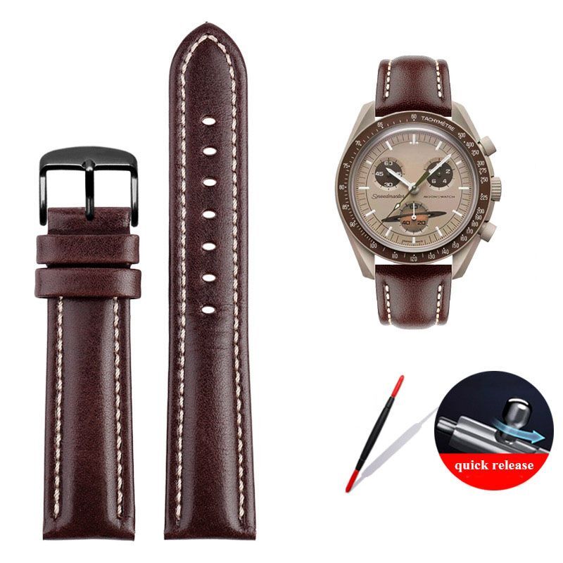 Genuine Leather Watch Strap Fit For Omega X Swatch Joint Moon Vintage Band 20mm