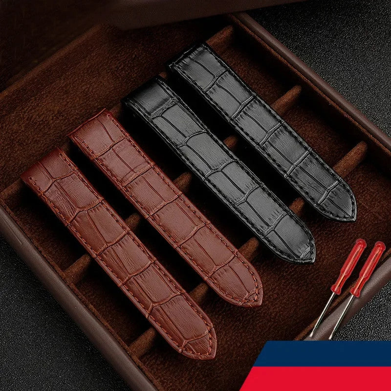 Genuine Leather Watchband Fit For Cartier Santos 100 Folding Buckle Watch Strap