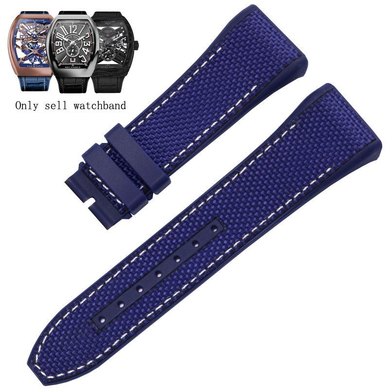 Genuine Leather Nylon Watchband Fit For Franck Muller V45 Series 28mm Straps