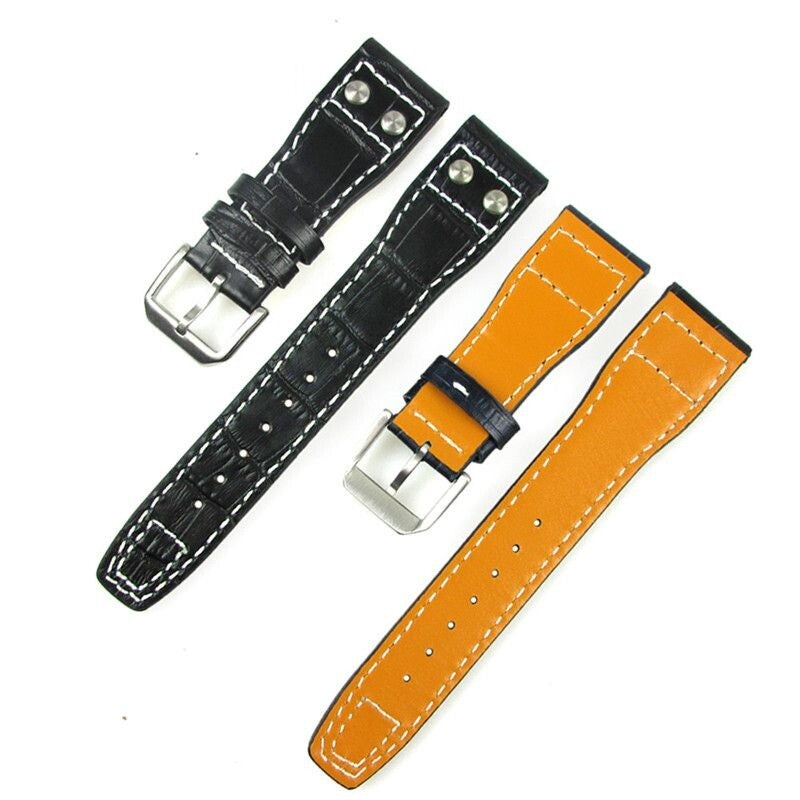 Genuine Leather Rivet Watchbands Fit For IWC Pilot Series Metal Buckle Strap