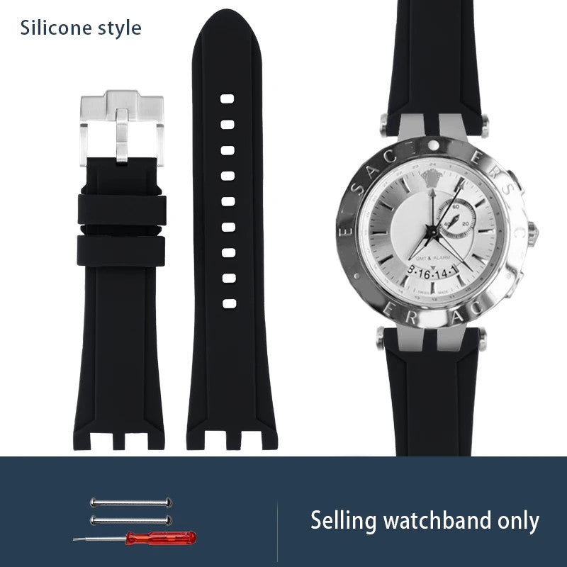 Calfskin Watch Strap For Versace V-RACECHRONO GMT 24mm Concave Convex Watchband