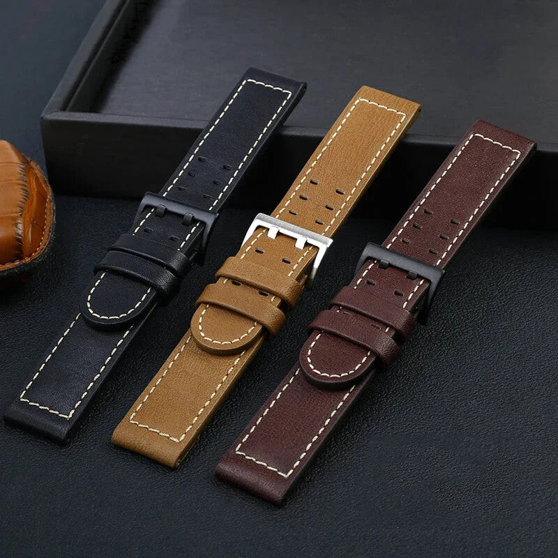 Genuine Leather Watch Strap for Hamilton Khaki H77616533 22mm Military Wristband