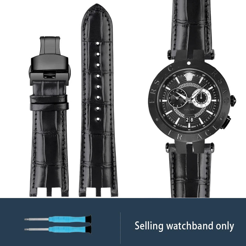 Calfskin Watch Strap For Versace V-RACECHRONO GMT 24mm Concave Convex Watchband
