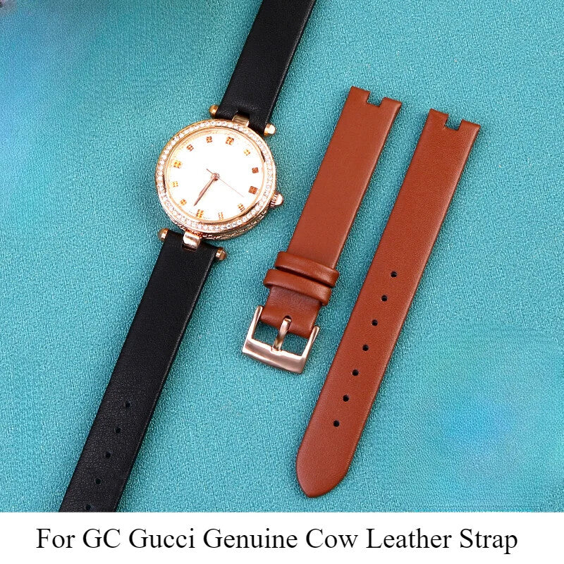 Leather Watchbands For GC Gucci YA1414 YA1415 Elastic Comfortable Concave Strap