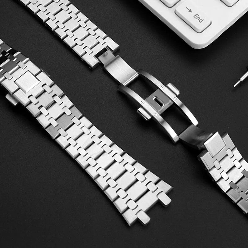 316L Steel Watch Strap for AP Royal Oak 15400 26331 15500 26mm 28mm Silver Band