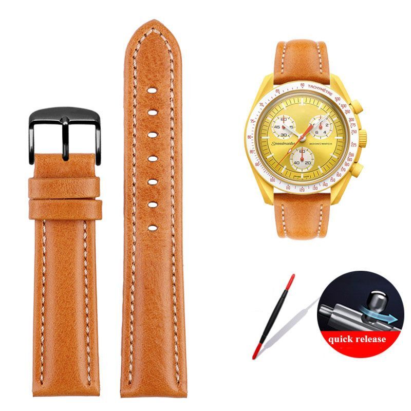 Genuine Leather Watch Strap Fit For Omega X Swatch Joint Moon Vintage Band 20mm