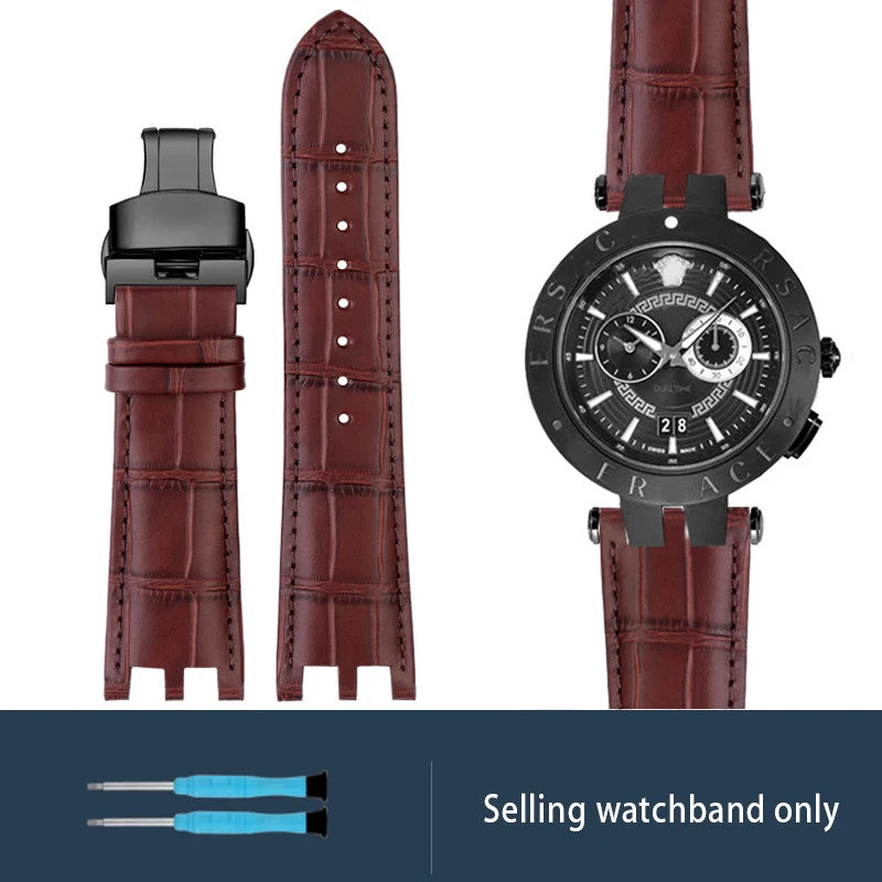 Calfskin Watch Strap For Versace V-RACECHRONO GMT 24mm Concave Convex Watchband