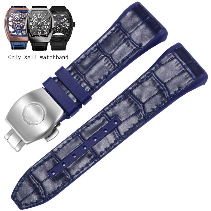 Genuine Leather Nylon Watchband Fit For Franck Muller V45 Series 28mm Straps