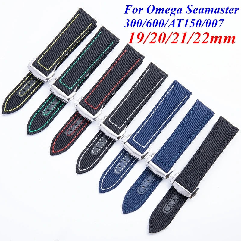 Nylon Leather Watch Strap For Omega Seamaster Planet Ocean 19-22mm Canvas Band