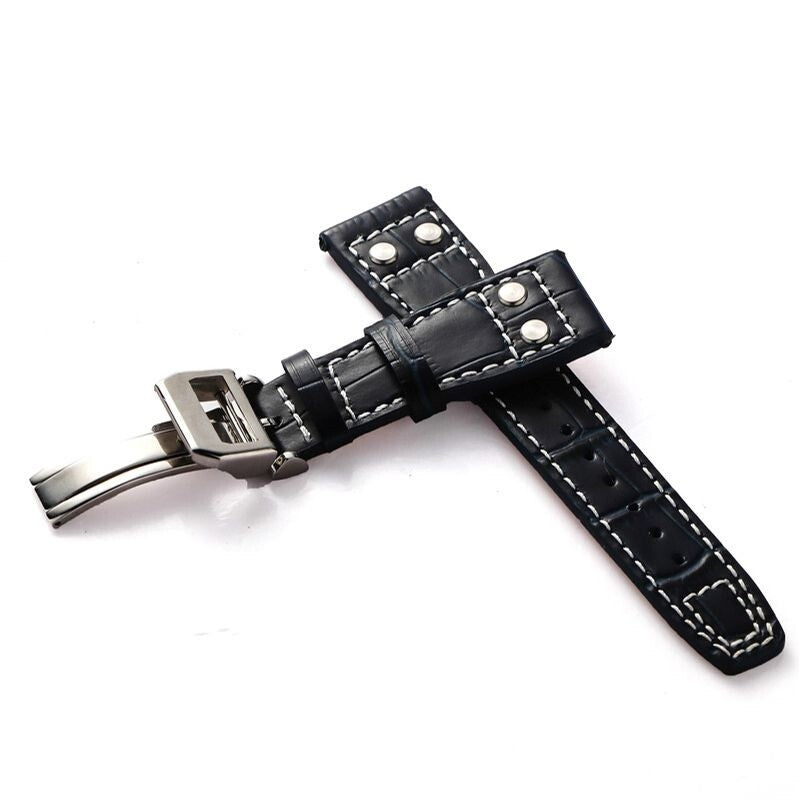 Genuine Leather Rivet Watchbands Fit For IWC Pilot Series Metal Buckle Strap