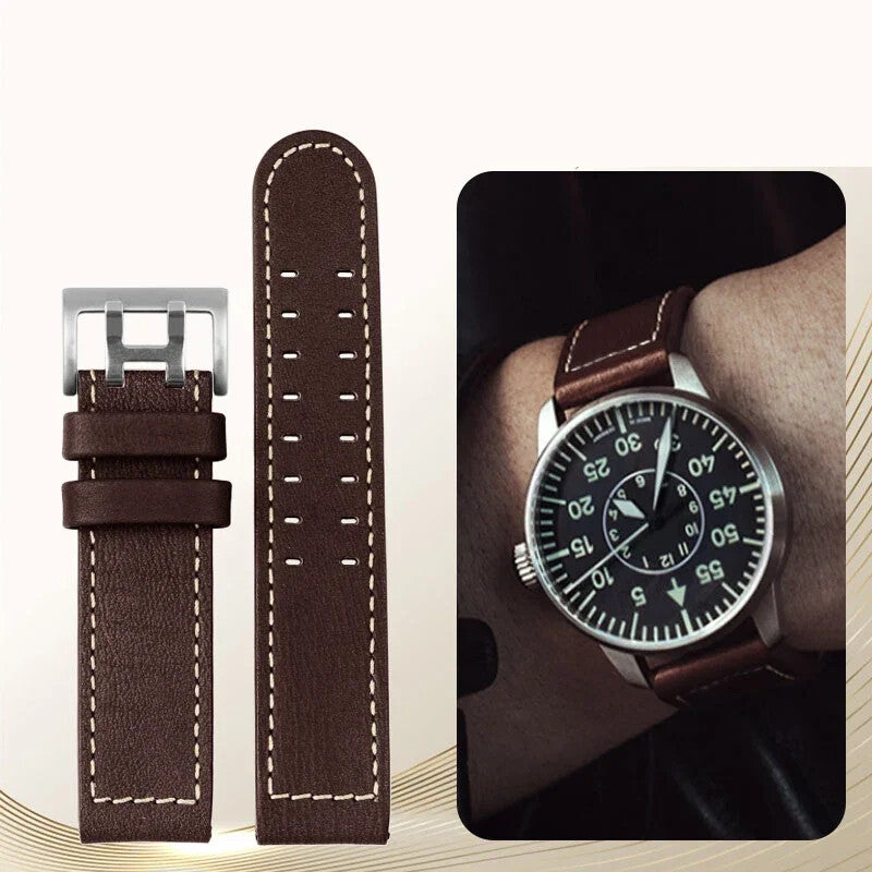 Genuine Leather Watch Strap for Hamilton Khaki H77616533 22mm Military Wristband