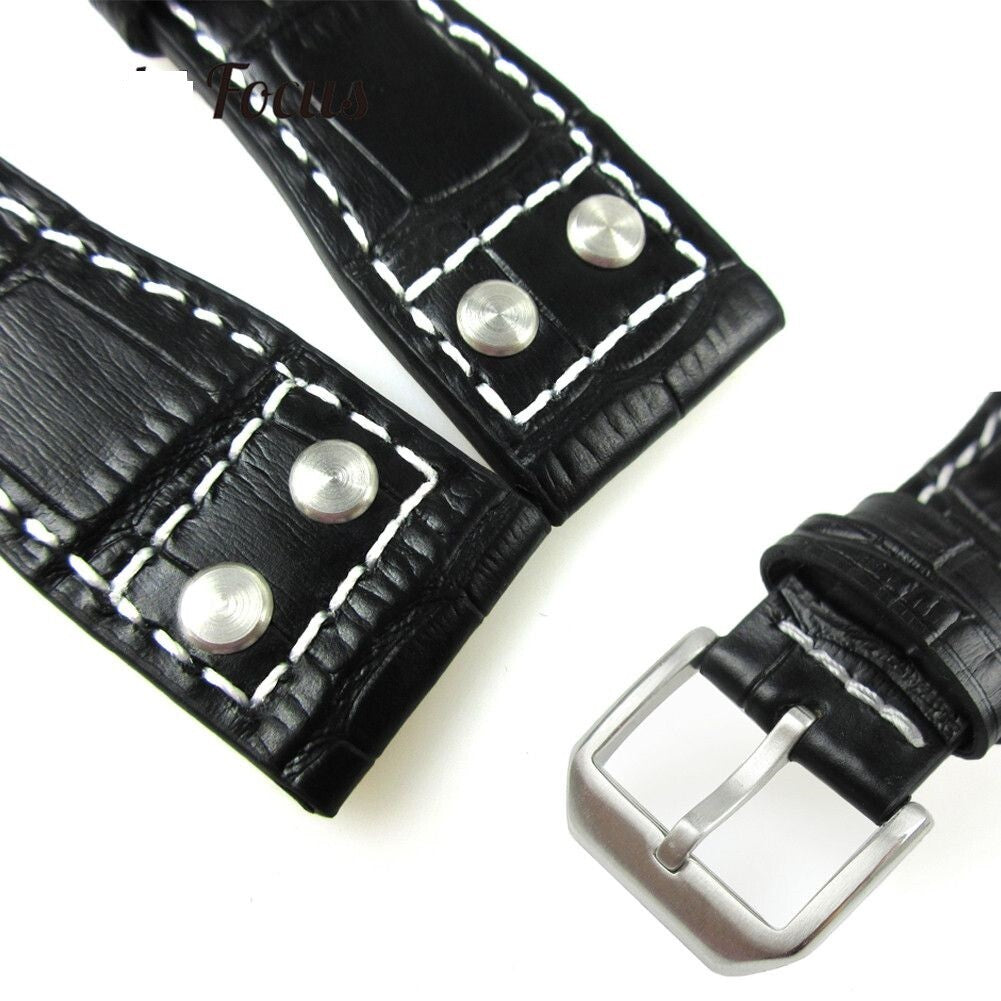 Genuine Leather Rivet Watchbands Fit For IWC Pilot Series Metal Buckle Strap