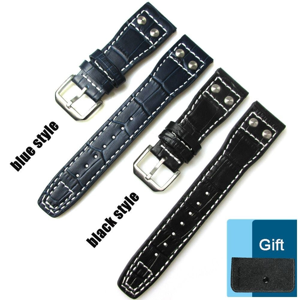 Genuine Leather Rivet Watchbands Fit For IWC Pilot Series Metal Buckle Strap