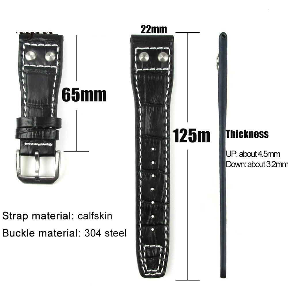 Genuine Leather Rivet Watchbands Fit For IWC Pilot Series Metal Buckle Strap