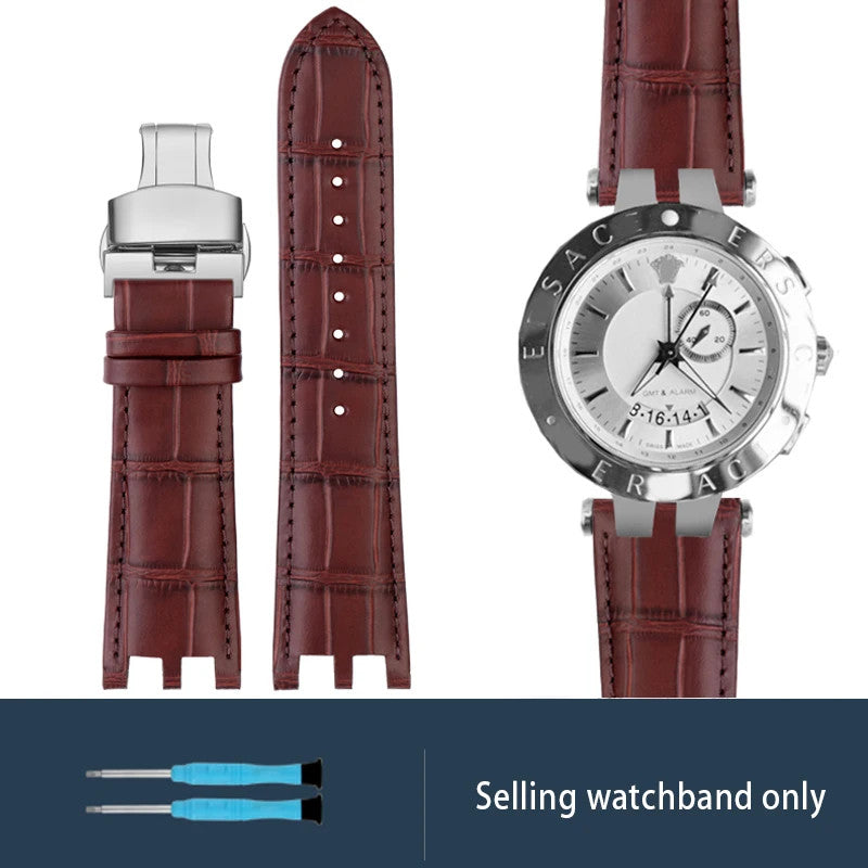 Calfskin Watch Strap For Versace V-RACECHRONO GMT 24mm Concave Convex Watchband