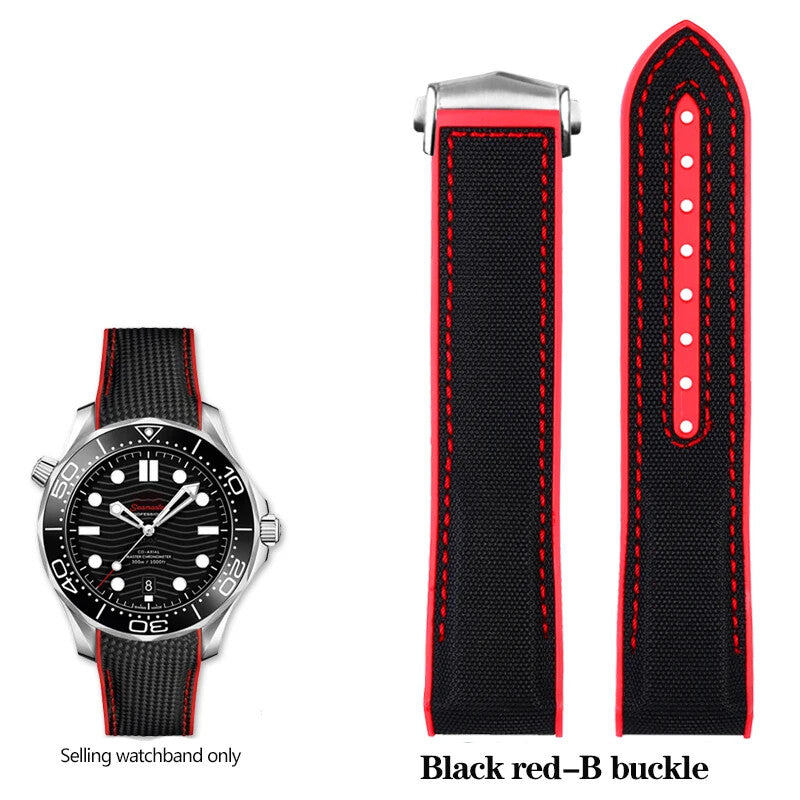Rubber Silicone Nylon Watch Strap for Omega Seamaster 300 20 22mm Back Blue Band