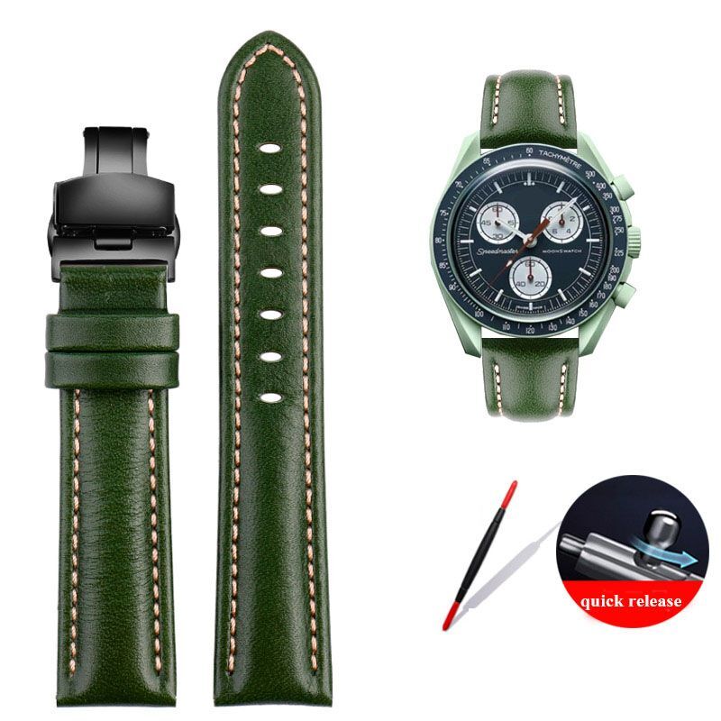 Genuine Leather Watch Strap Fit For Omega X Swatch Joint Moon Vintage Band 20mm
