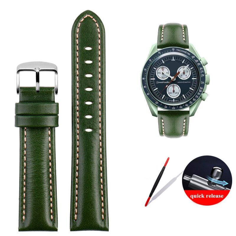 Genuine Leather Watch Strap Fit For Omega X Swatch Joint Moon Vintage Band 20mm