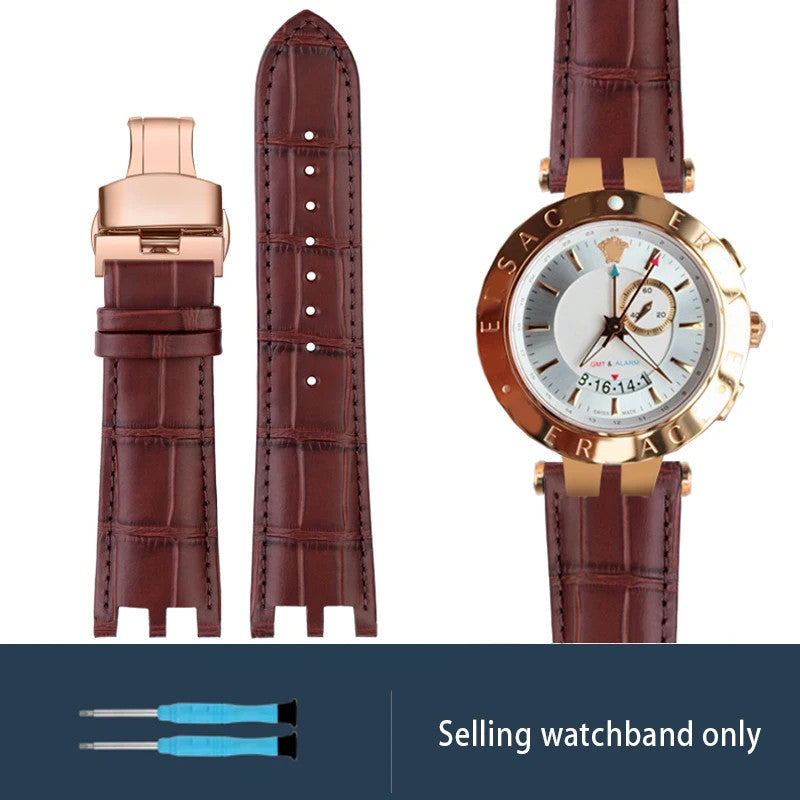 Calfskin Watch Strap For Versace V-RACECHRONO GMT 24mm Concave Convex Watchband