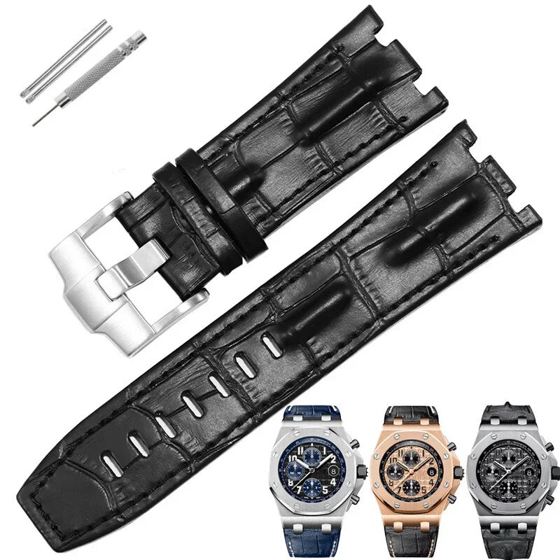 Genuine Leather Watch Strap for AP 15703 Royal Oak Offshore Black Brown Blue 28m