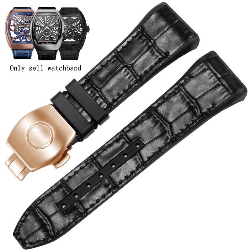 Genuine Leather Nylon Watchband Fit For Franck Muller V45 Series 28mm Straps