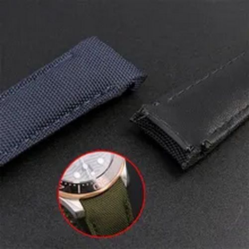 Nylon Genuine Leather Watch Strap Fit For Omega 300 Diver Curved End Watch Band