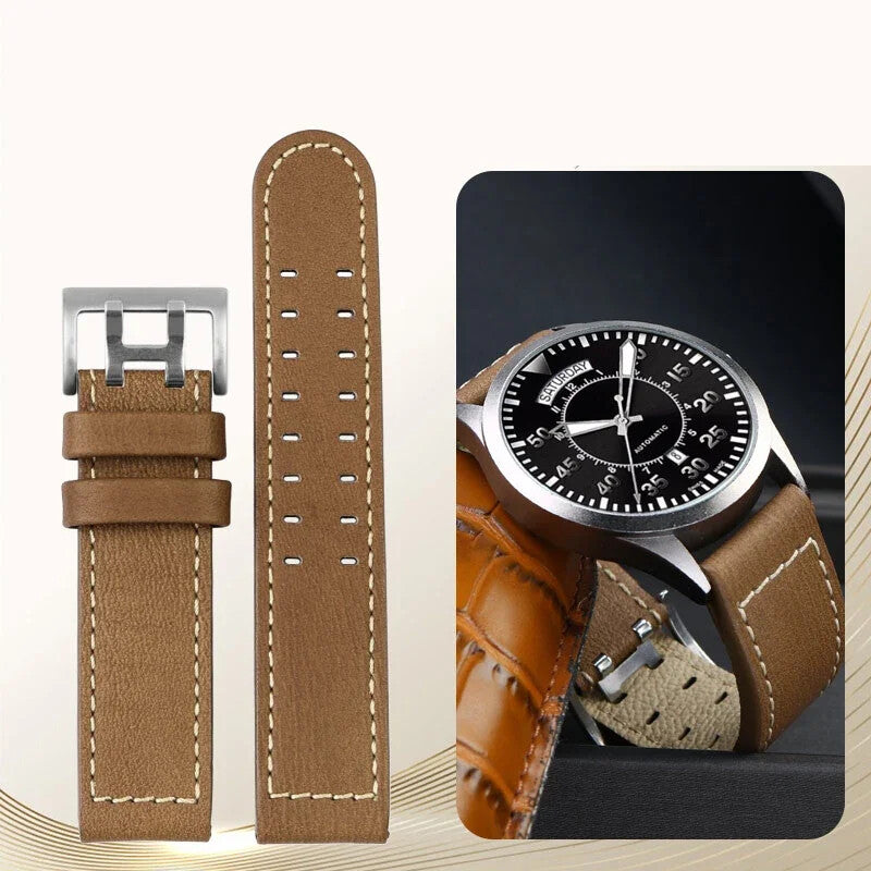 Genuine Leather Watch Strap for Hamilton Khaki H77616533 22mm Military Wristband