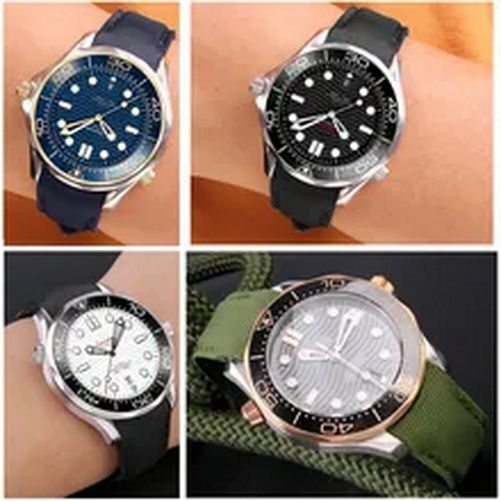 Nylon Genuine Leather Watch Strap Fit For Omega 300 Diver Curved End Watch Band