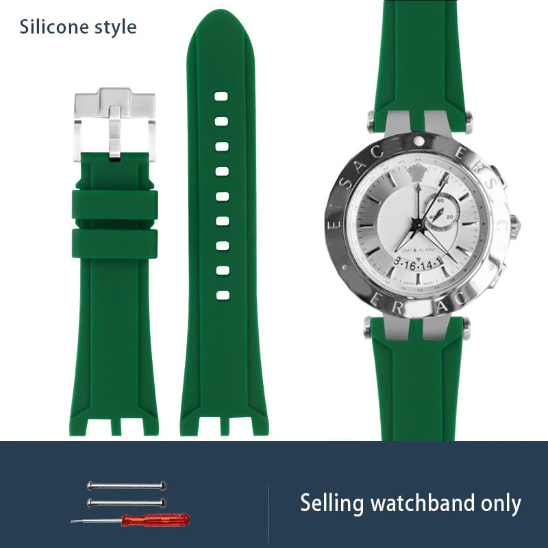 Calfskin Watch Strap For Versace V-RACECHRONO GMT 24mm Concave Convex Watchband