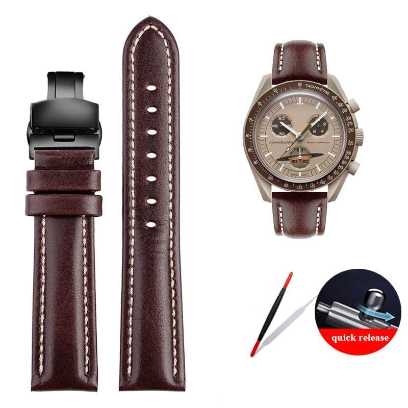 Genuine Leather Watch Strap Fit For Omega X Swatch Joint Moon Vintage Band 20mm