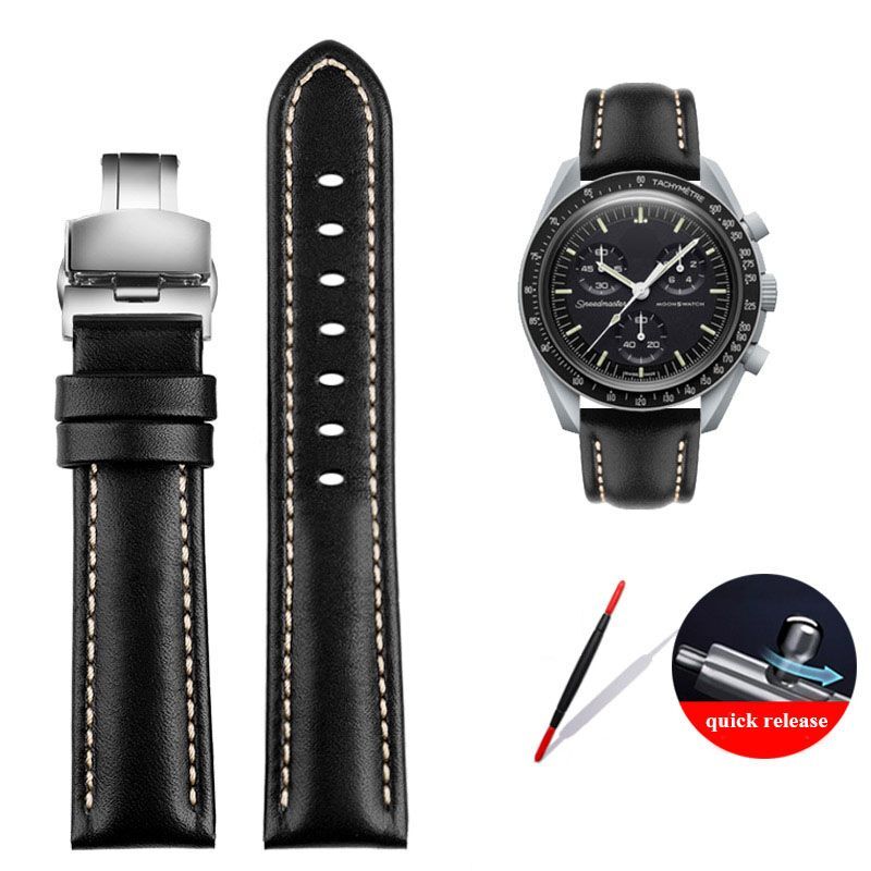 Genuine Leather Watch Strap Fit For Omega X Swatch Joint Moon Vintage Band 20mm