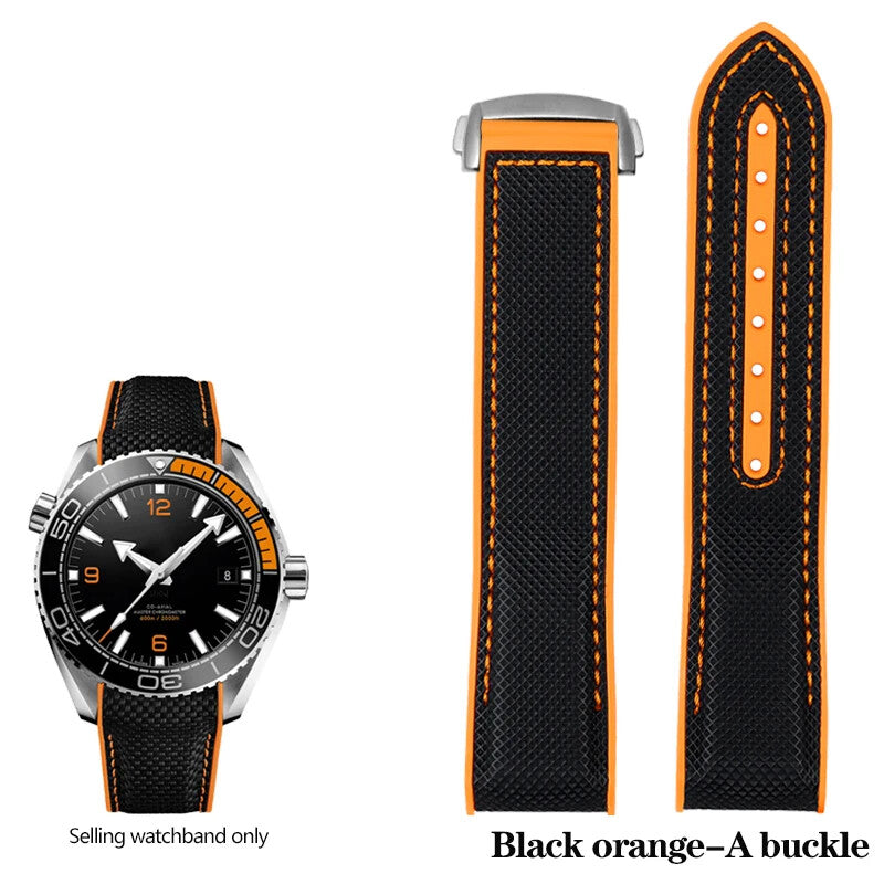 Rubber Silicone Nylon Watch Strap for Omega Seamaster 300 20 22mm Back Blue Band