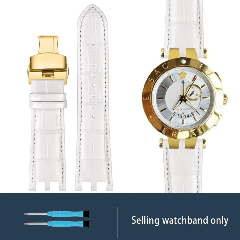 Calfskin Watch Strap For Versace V-RACECHRONO GMT 24mm Concave Convex Watchband