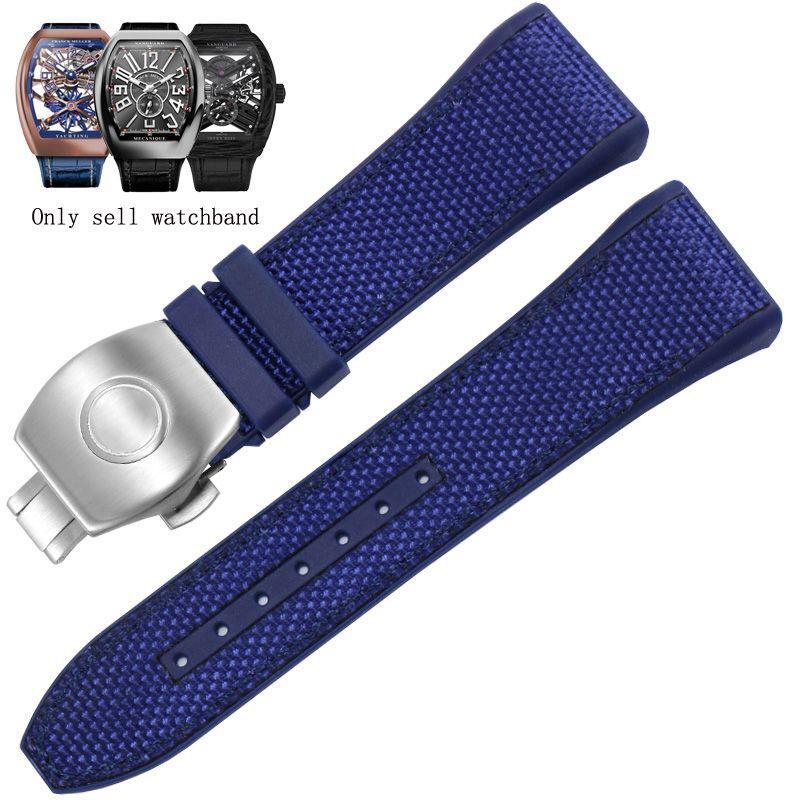 Genuine Leather Nylon Watchband Fit For Franck Muller V45 Series 28mm Straps