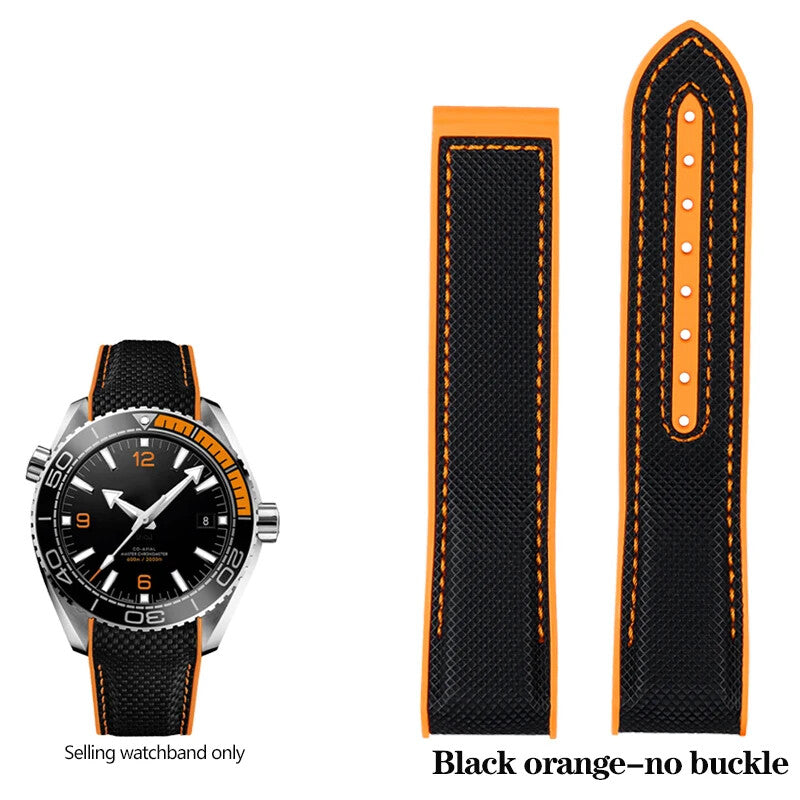 Rubber Silicone Nylon Watch Strap for Omega Seamaster 300 20 22mm Back Blue Band