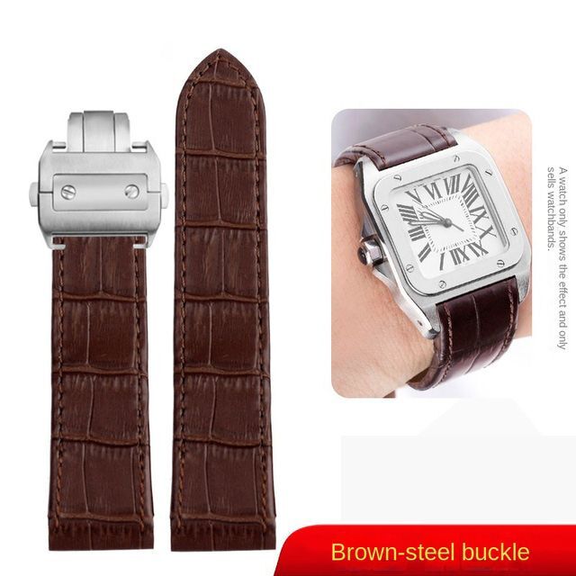 Genuine Leather Watchband Fit For Cartier Santos 100 Folding Buckle Watch Strap