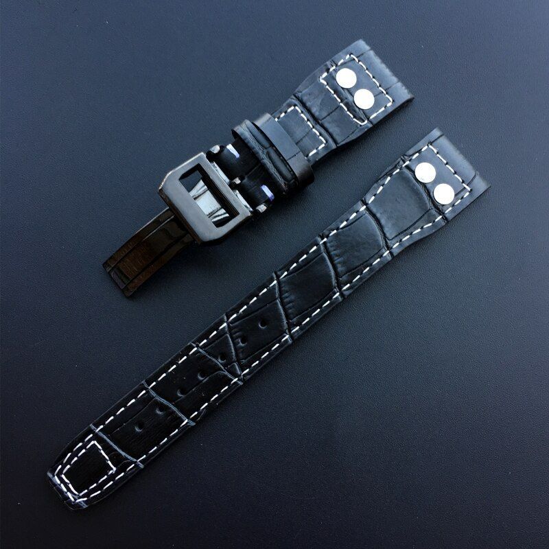 Genuine Leather Rivet Watchband Replace Fit For IWC Big Pilot 22mm Watch Strap