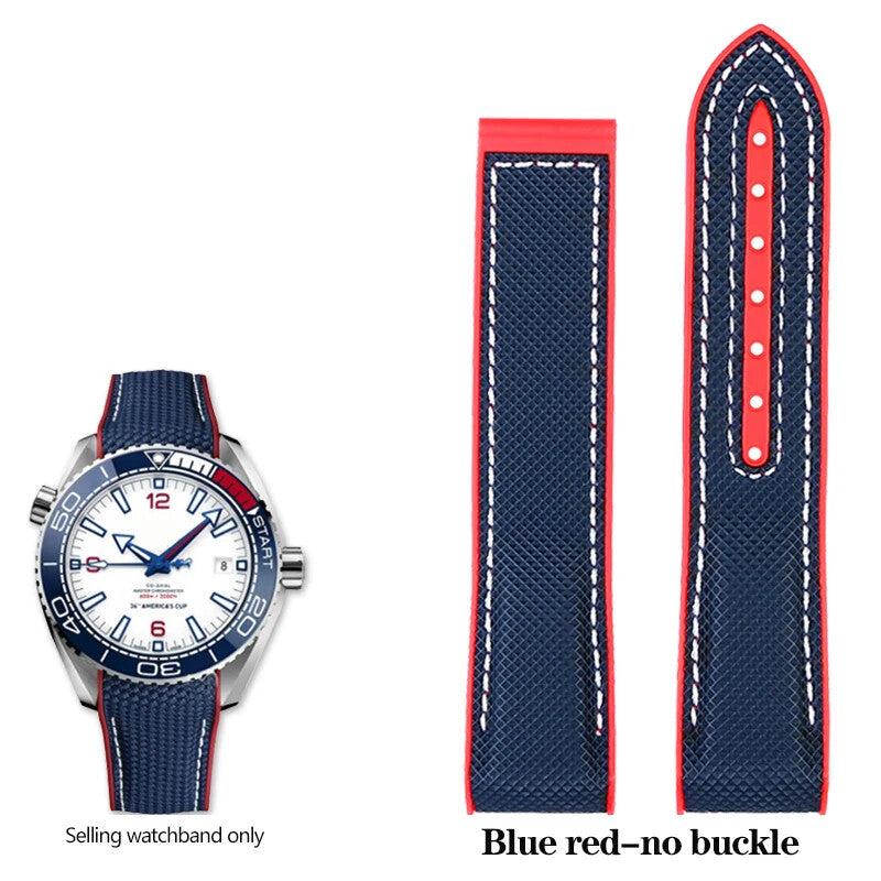 Rubber Silicone Nylon Watch Strap for Omega Seamaster 300 20 22mm Back Blue Band