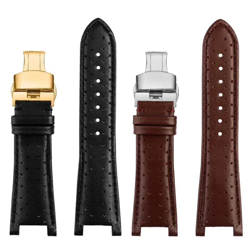 Genuine Leather Watch Strap for Versace VBR8545 26mm Black Convex Calfskin Band
