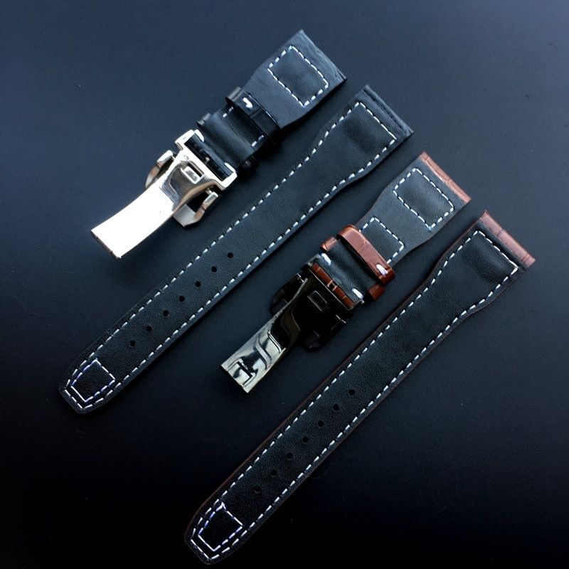 Genuine Leather Rivet Watchband Replace Fit For IWC Big Pilot 22mm Watch Strap