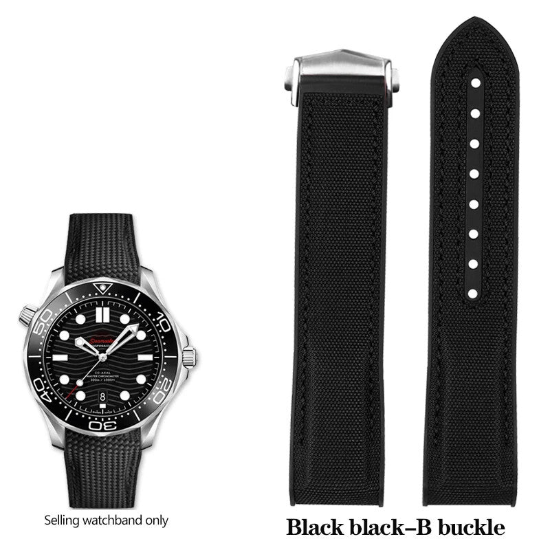 Rubber Silicone Nylon Watch Strap for Omega Seamaster 300 20 22mm Back Blue Band